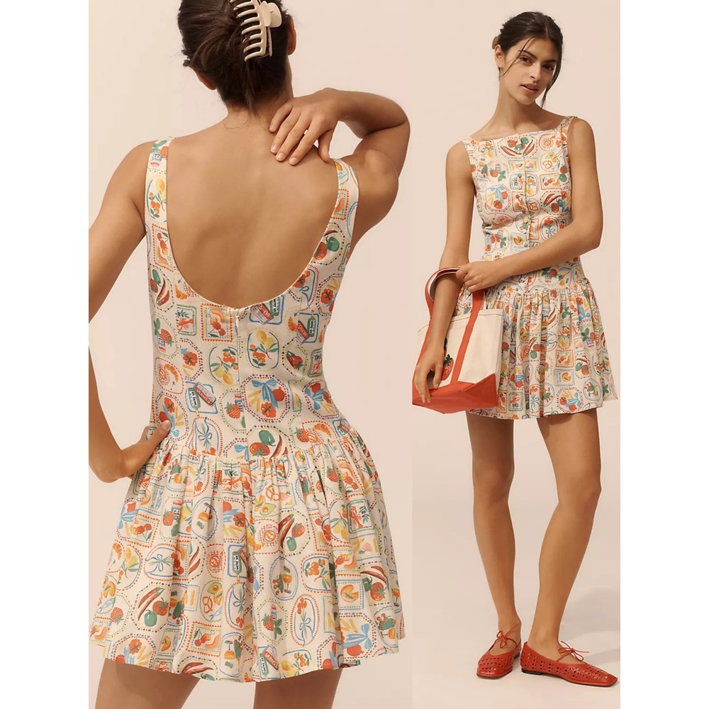 En Saison Nayeli Sleeveless Mini Dress Linen Blend Drop Waist Square Neck Small
